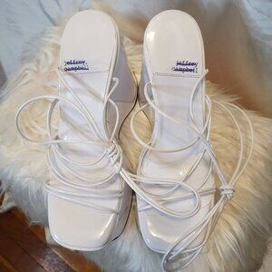 Jeffery Campell white patterned leather platform sandals.